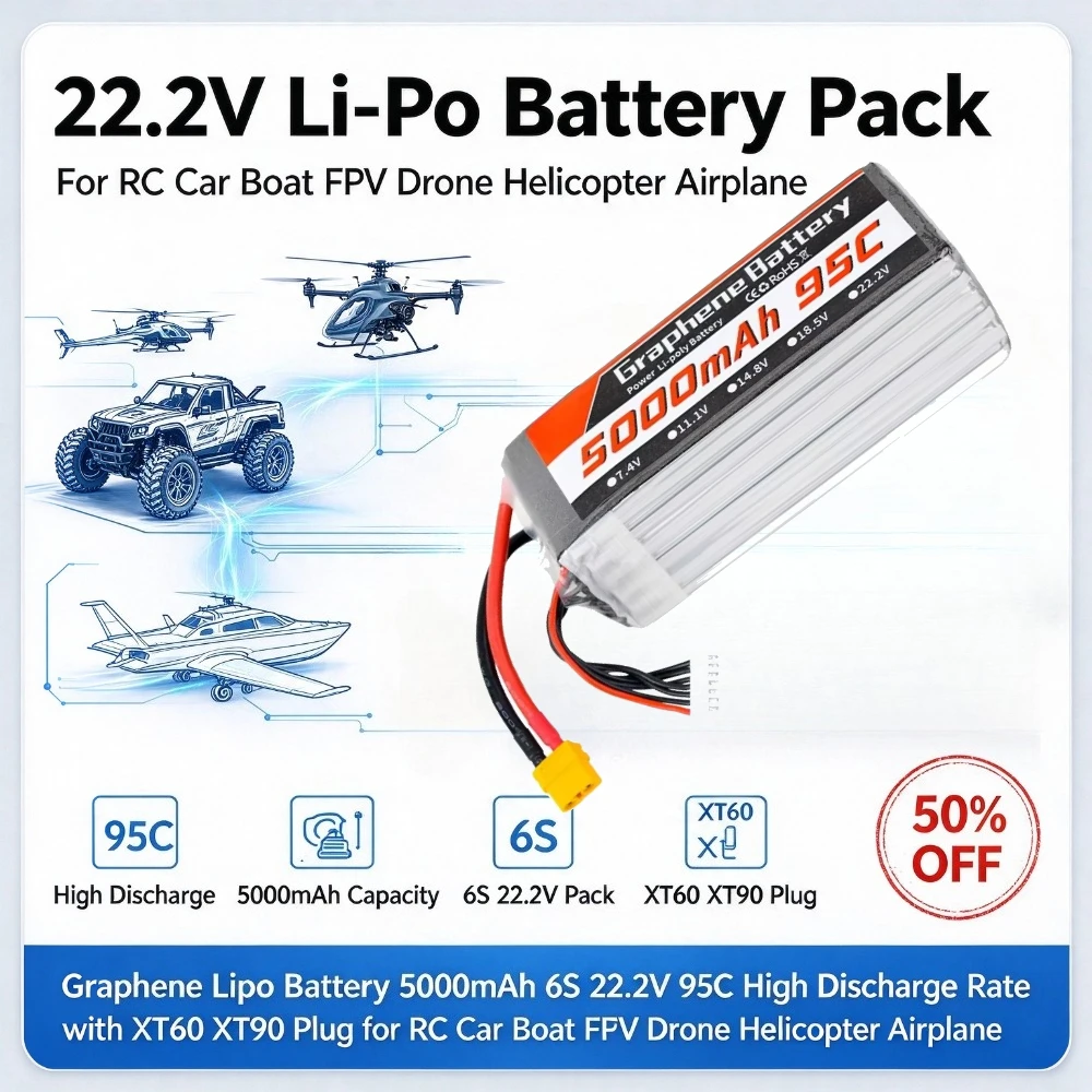 5000mAh 6S 22.2V 95C Graphene  - 6S Lipo Battery 22.2V 5000Mah ulasan dan harga